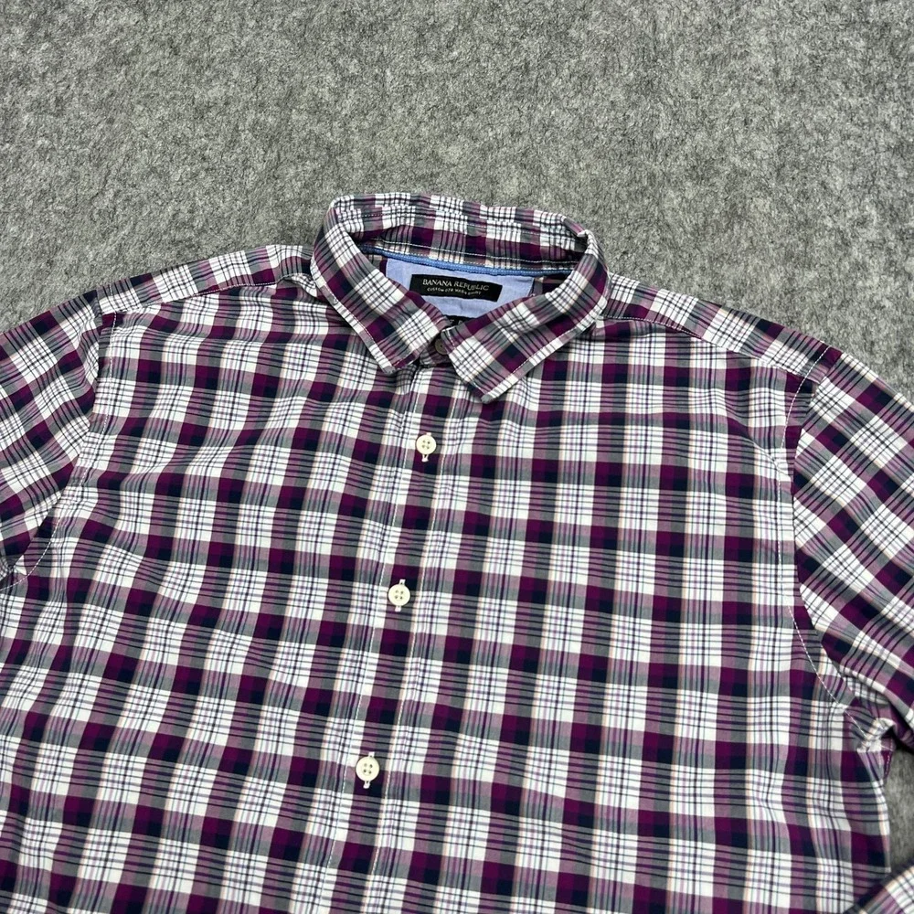 Banana Republic Shirt Mens Medium Purple Plaid Grant Fit Custom 078 Cotton Work